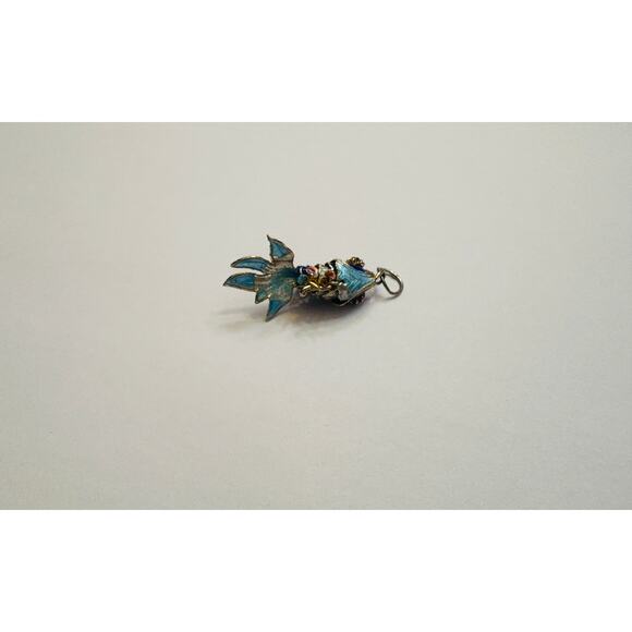 Vintage Blue Enamel Koi Fish Pendant Articulated Gilded - Picture 12 of 12